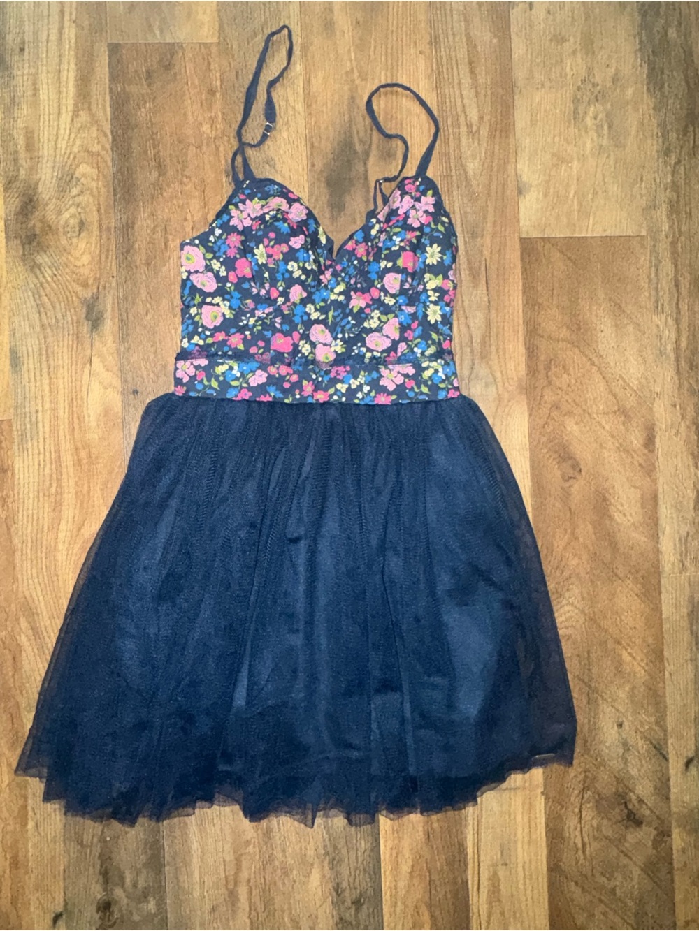 Abercrombie & Fitch Navy Tulle Dress with Multicolor Floral Bodice